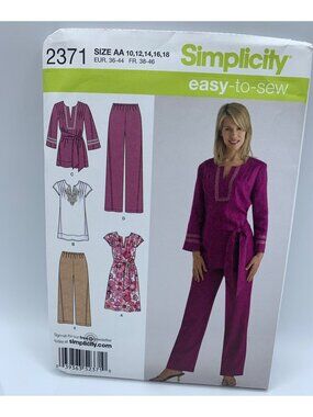 Simplicity Misses Dress Tunic Pant Sewing Pattern Size 10 12 14 16 18 2371 Uncut